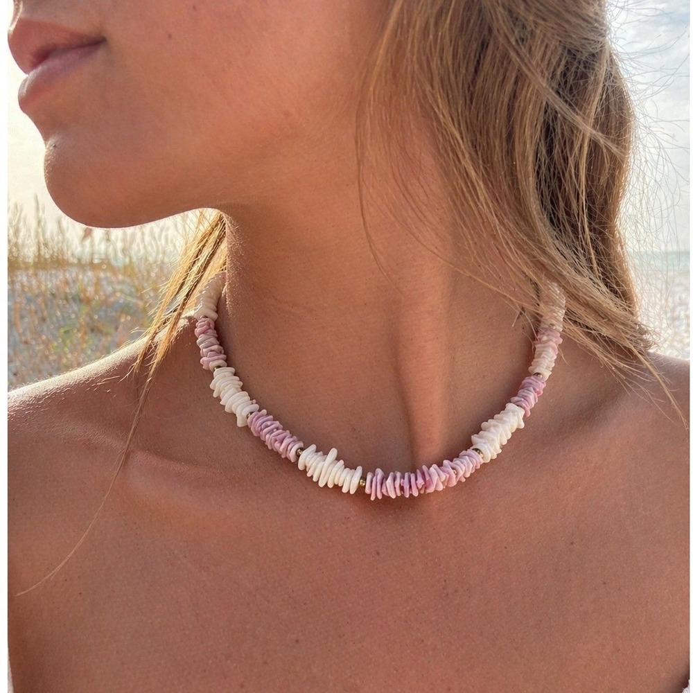 Purple‎ Shell Choker Necklace 16" Puka Style Beach Mermaidcore 80s Coastal Retro